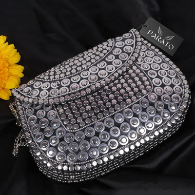 PARATO Silver Dotted Clutch — Handcrafted Textured Metal Evening Bag