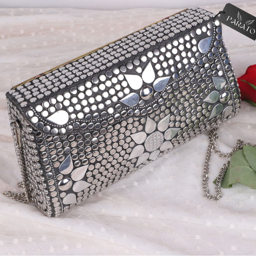 PARATO Silver Evening Clutch — Handcrafted Antique Metal Bag