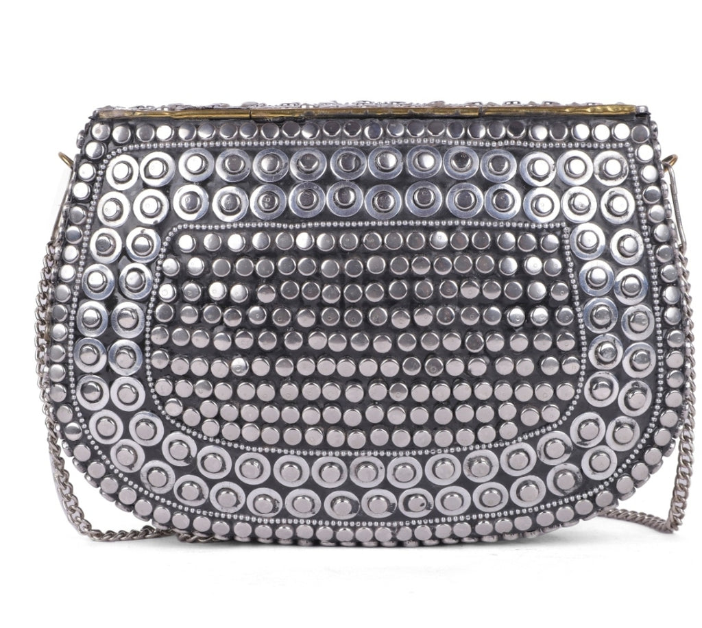 PARATO Silver Dotted Clutch — Handcrafted Textured Metal Evening Bag