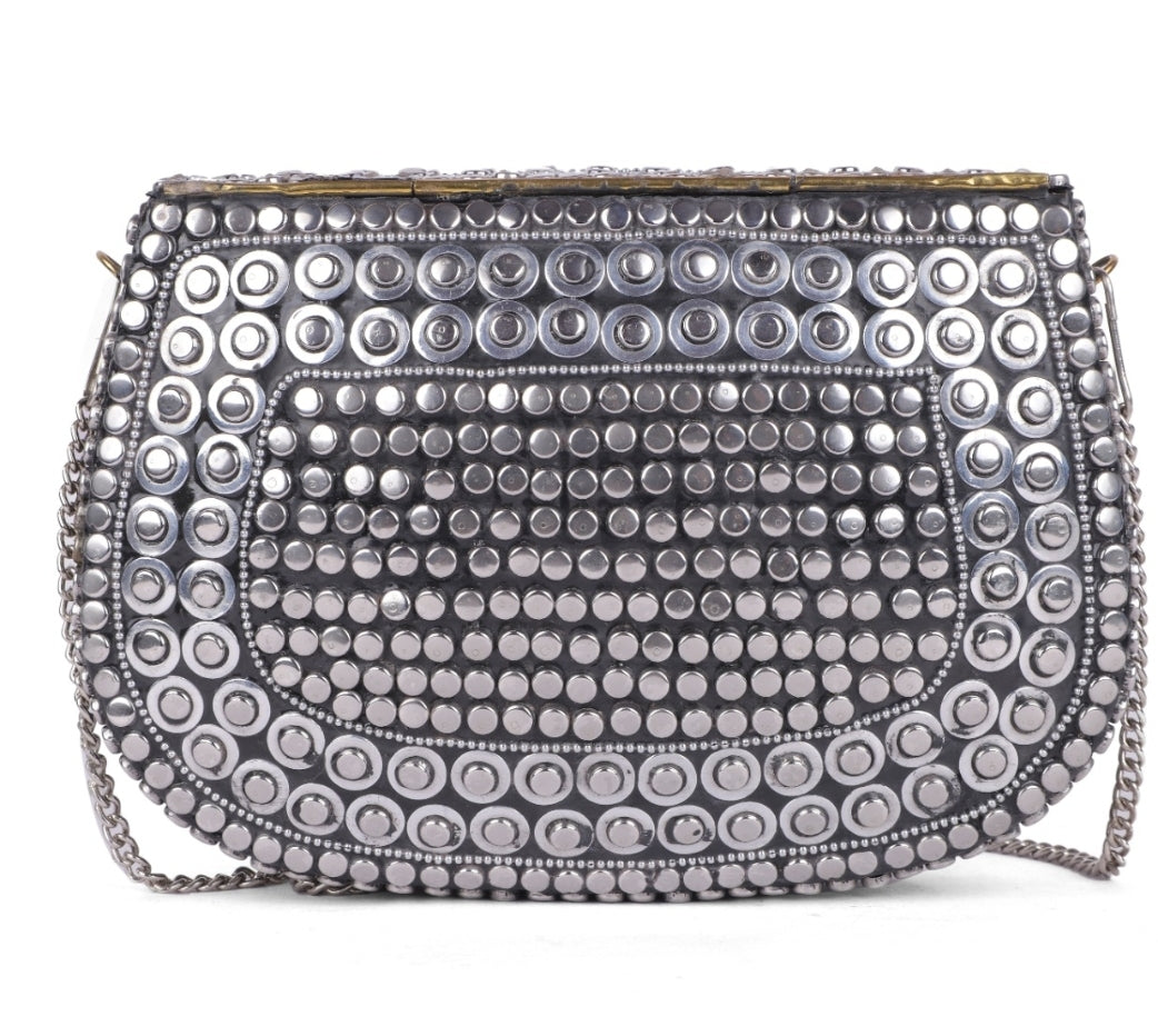 PARATO Silver Dotted Clutch — Handcrafted Textured Metal Evening Bag