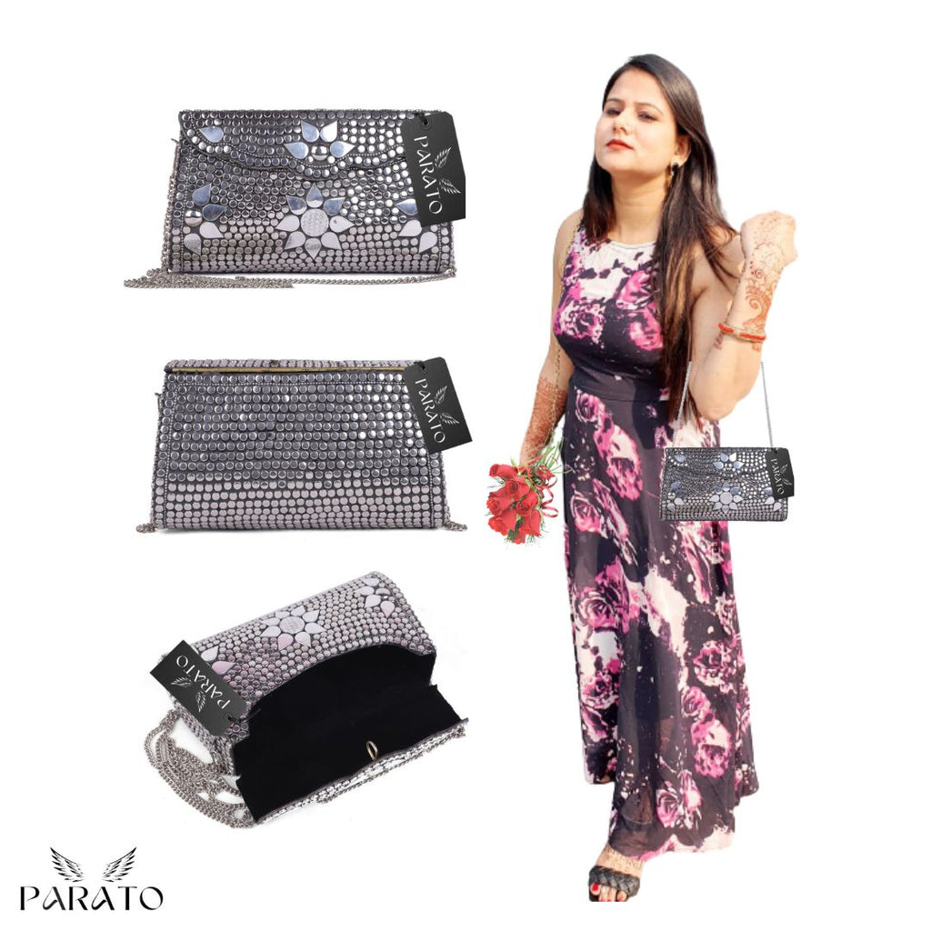 PARATO Silver Evening Clutch — Handcrafted Antique Metal Bag
