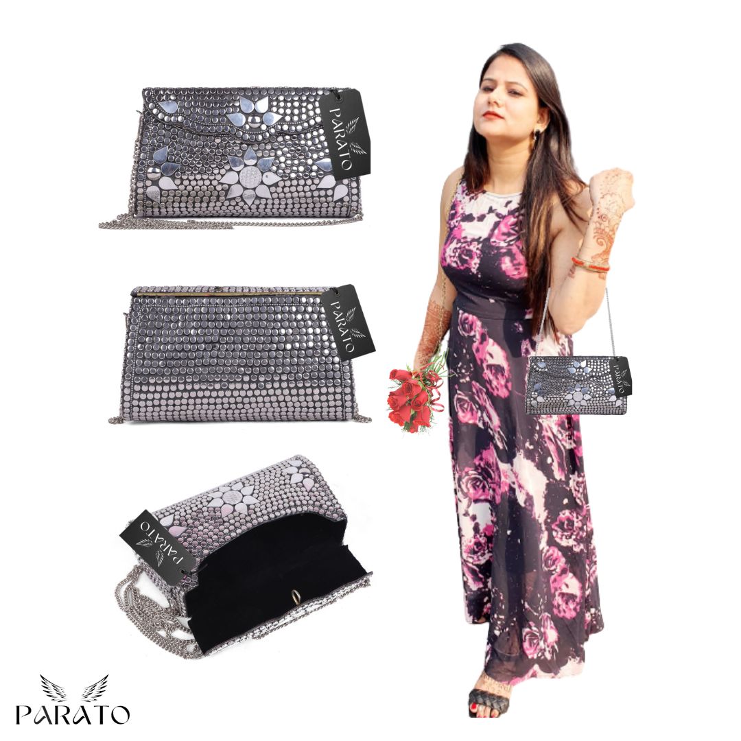 PARATO Silver Evening Clutch — Handcrafted Antique Metal Bag