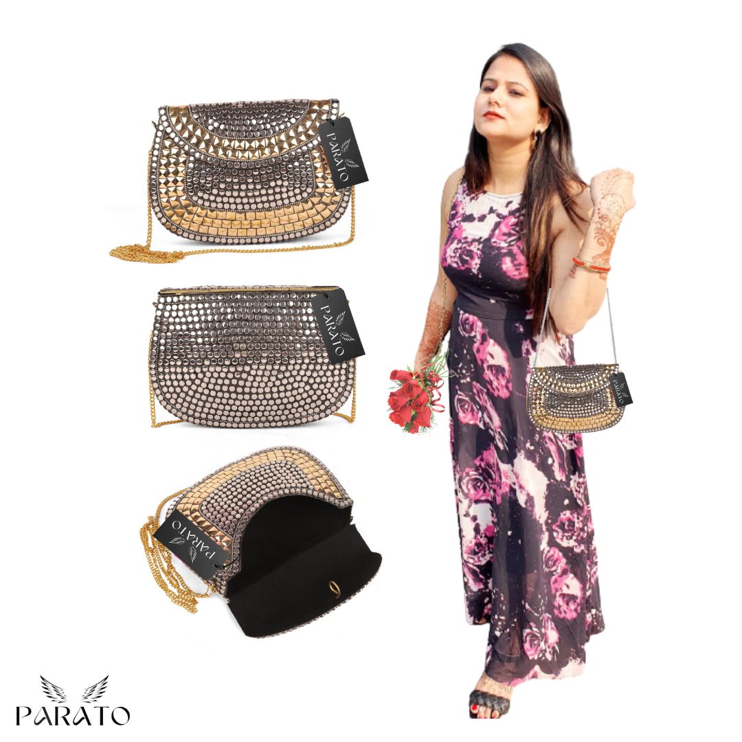 PARATO Two-Tone Clutch — Handcrafted Silver &amp; Gold Metal Bag