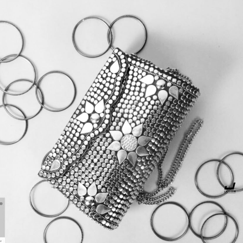 PARATO Silver Evening Clutch — Handcrafted Antique Metal Bag