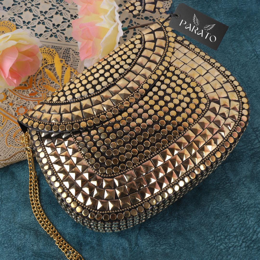 PARATO Gold Evening Clutch — Handcrafted Antique Metal Bag
