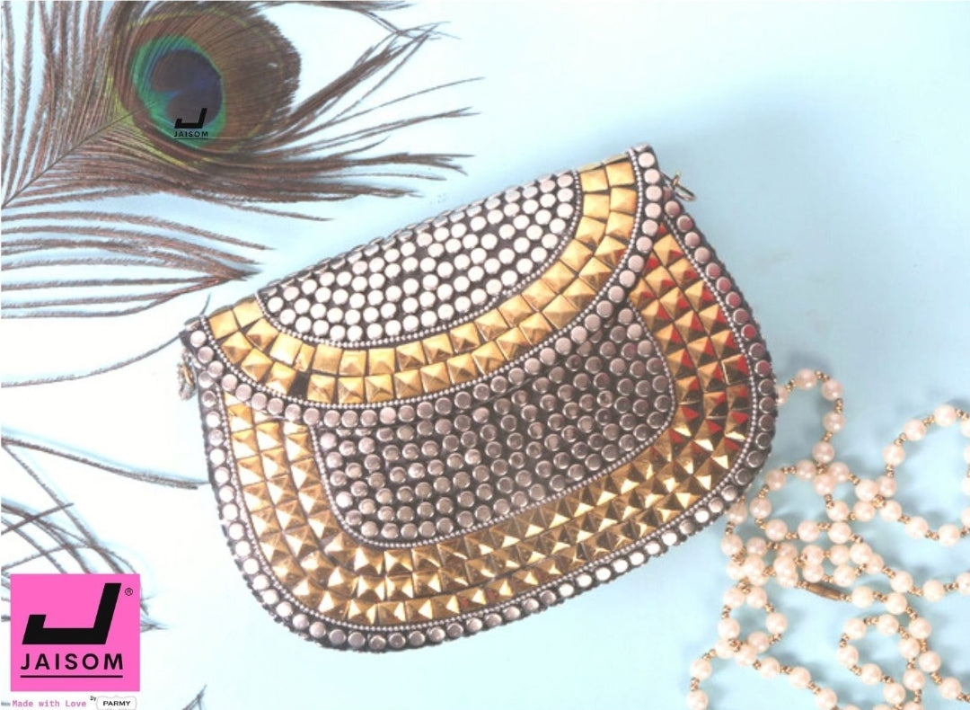 PARATO Two-Tone Clutch — Handcrafted Silver &amp; Gold Metal Bag